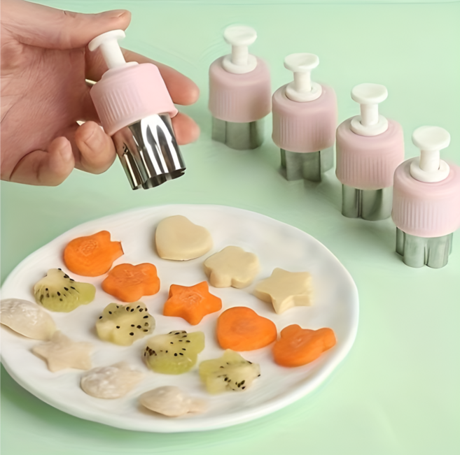 쿠코아 미니 쿠키 프레스 몰드 스테인리스 야채 꽃 과일 모양 커터 8종세트, 1세트, 핑크