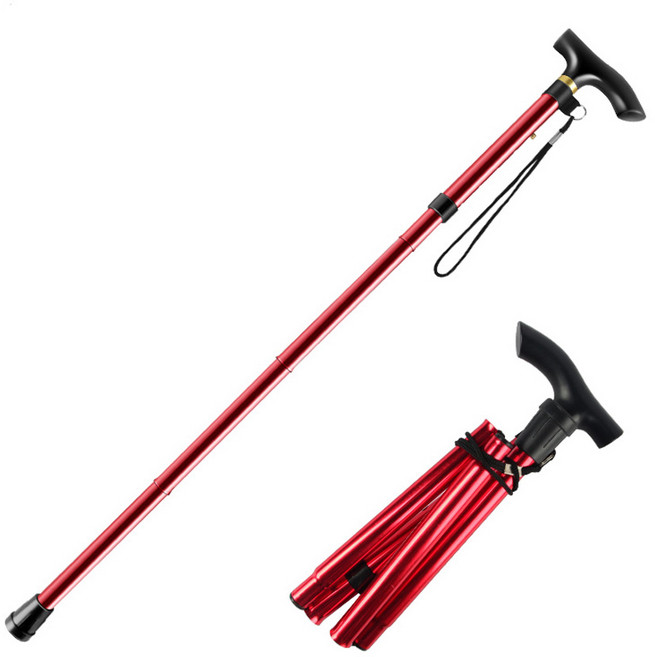 카멜리안 어르신 접이식 지팡이 노인 가벼운 지팡이 파우치 제공, 레드, 1개