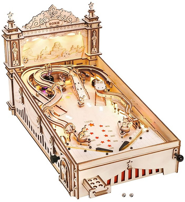 ROKR 3D 핀볼 머신 본격 DIY 키트 혁신적인 실내 놀이기구 빈티지 게임기 목제 입체 퍼즐 STEM 지육 장난감 창조력 집중력 향상 아이들과 어른을 위한 여가 시간 완구 상품 자유 연구 선물 인테리어 장식 가정용 상업용 EG0, 상세페이지 참조, 상세페이지 참조, 1개