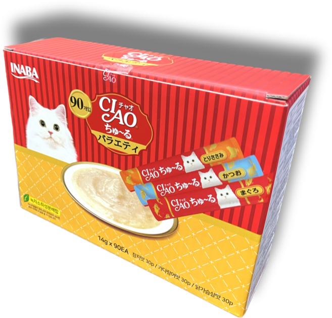 챠오츄르 대용량 90P 코스트코 고양이 츄르 간식 버라이어티 반려묘 차오추르 90P, 혼합맛(참치/가다랑어/닭가슴살), 14g, 90개