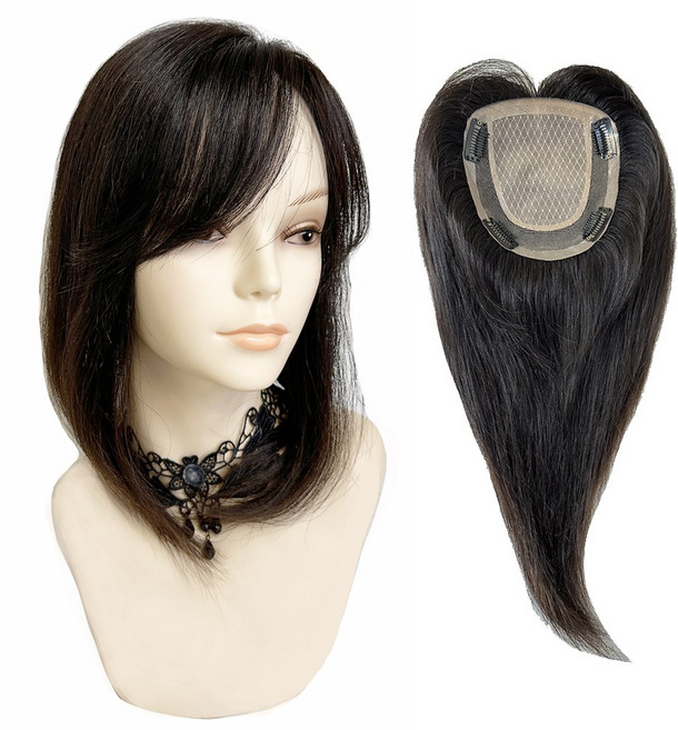 [30%행사중]아미모 인모앞머리 정수리가발 여자부분가발 38cm [CM-P13015], 1개, 자연갈색 중앙가르마 시스루뱅 커트형