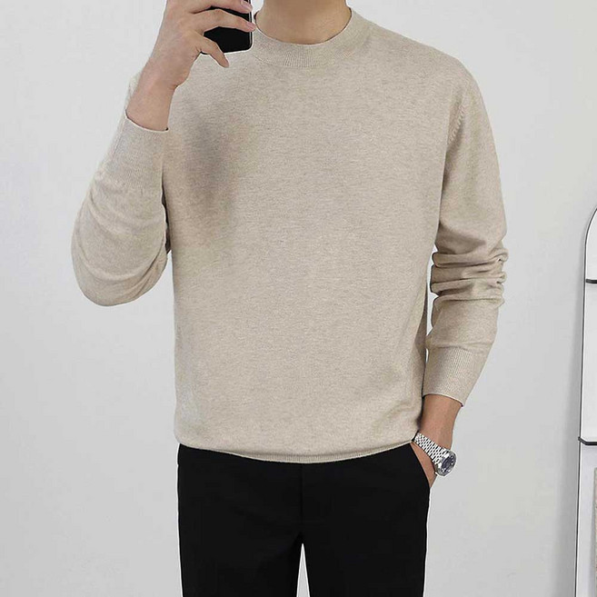 로코비전 남자 라운드 니트 오버핏 부드러운 스판 빅사이즈 스웨터