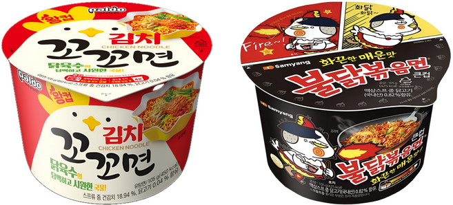 팔도 김치꼬꼬면 + 삼양 불닭볶음면 큰컵, 1세트