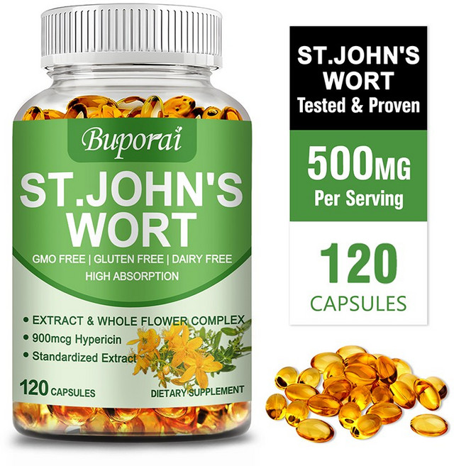 세인트 존스 워트 - 스트레스 불안 및 우울증 완화 긍정적인 기분 증진, 1개, 60정