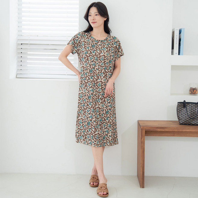 여성 여름 자카드 인견 원피스 잠옷 홈웨어 빅사이즈 엄마옷 쿨링 냉감