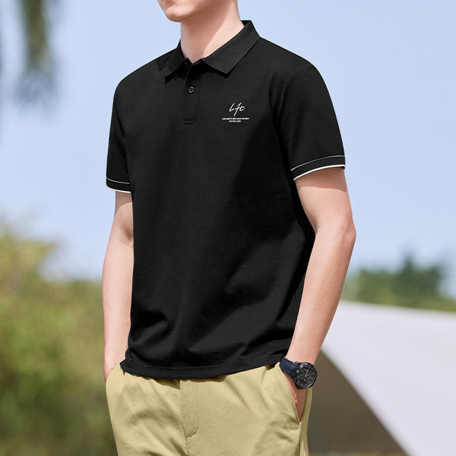 【液氨絲光棉】POLO衫 男士短袖 保羅衫 翻領T恤 商務休閒 撞色拼接 印花設計 透氣抗皺 夏季百搭