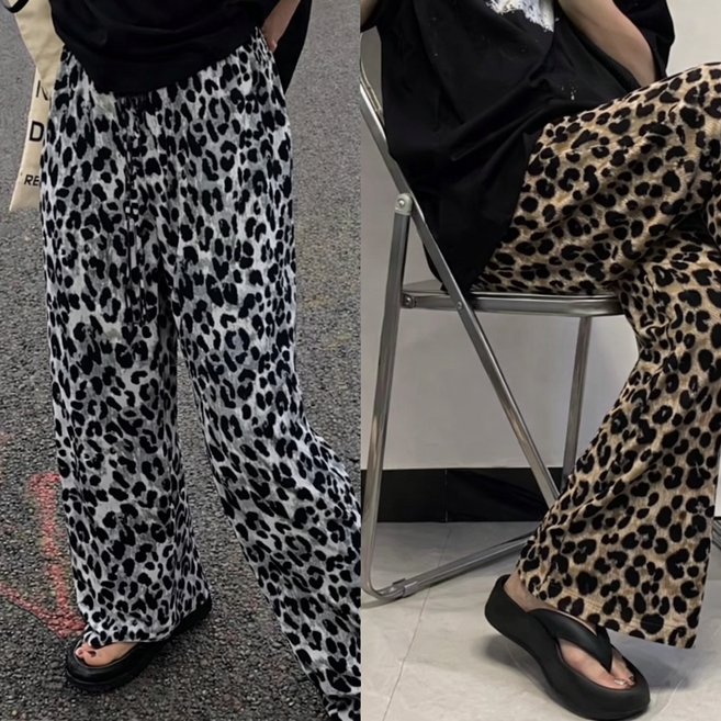 1+1 가볍고 편안한 호피 주름팬츠 플리츠 레오파드 냉장고 밴드 바지 홈웨어 2p