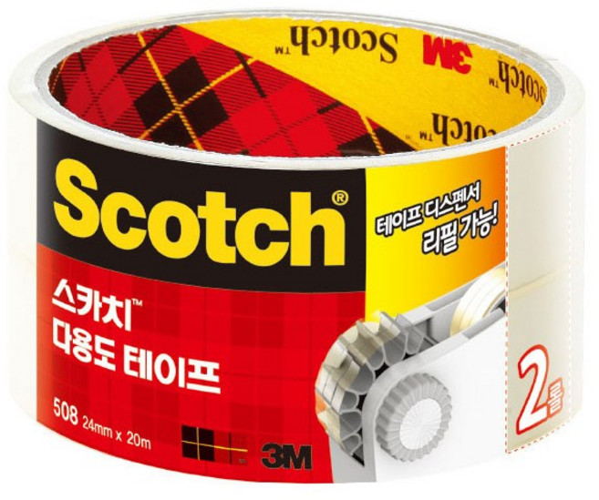 Scotch 스카치 다용도 투명 테이프 리필 508 12mm 18mm 24mm 3인치코어, 12mmX20m(4롤), 1개