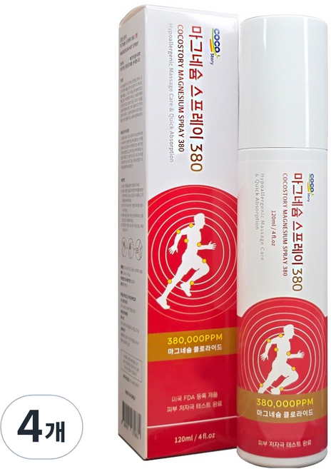 COCOSTORY 380 온열효과 마그네슘 스프레이, 1개입, 4개, 120ml