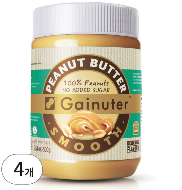 제이넛터 무가당 100% 땅콩버터 스무스, 4개, 500g