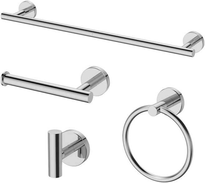 USHOWER 욕실 악세사리 세트 벽걸이형 수건걸이 타월바 SUS304 스테인리스 61cm, 4개, 은색