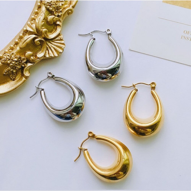 [써지컬스틸] 베스트 볼륨 볼드 링 귀걸이