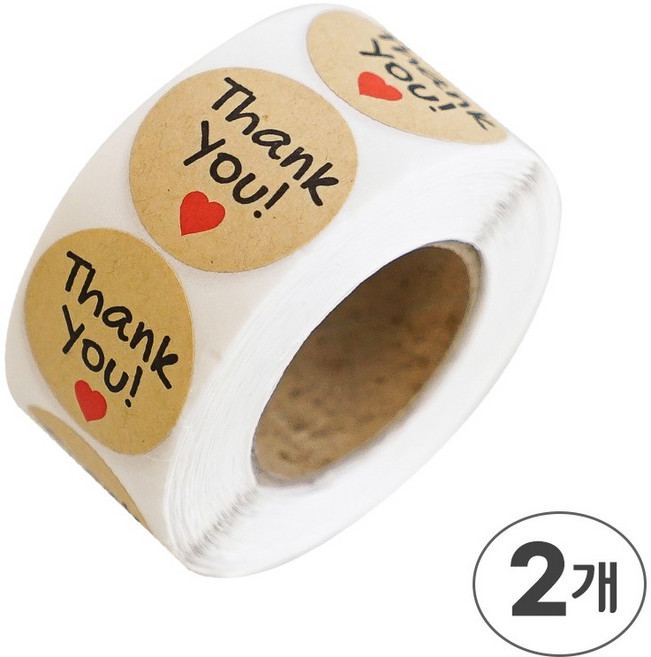 디어플레이스 포장 데코 롤 스티커 500매 17종, 2롤, T-4_땡큐 크라프트 원형 x 2.5cm
