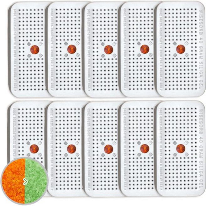 보관용 Wisesorb 100gx5pcs 충전식 제습제 팩 재사용 가능한 백 안전한 옷장 3D 필라멘트 전자 카메라를 위한 실리카 젤 패킷 수분 흡수제 표시 색상, 40 Gram, 10 PACK