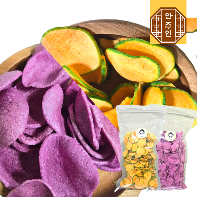 [NEW] 진성앤푸드 단호박맛칩+ 자색고구마맛칩 대용량 주전부리 건강 웰빙 간식, 2, 300g
