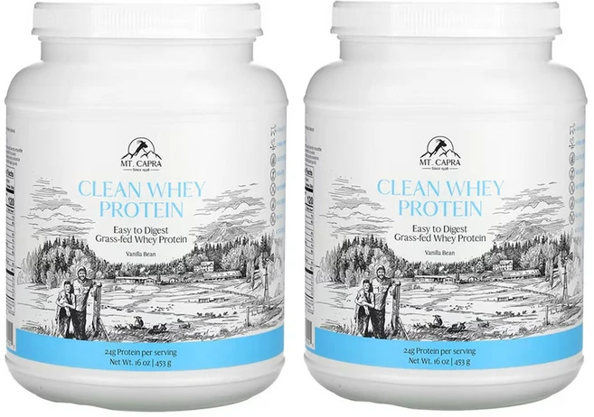 마운틴 카프라 천연 유청 단백질 바닐라빈 453g(16oz), 2팩 - 쿠팡