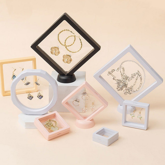 飾品展示收納盒 PE膜懸浮盒 透明展示盒, 1個, 7*7cm,黑色, 黑色