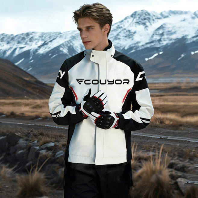 Couyor 자전거 우비 오토바이 우의 상하의세트 방우 방수, 화이트 블랙