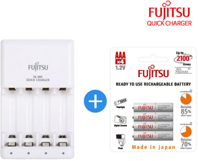 후지쯔 2100회충전 AAA 충전지 4알+ 초급속 충전기, 1개