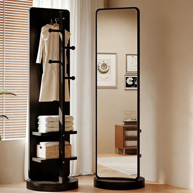 Tixpra 360도 회전이 가능한 전신거울 일체형 침실가구, 블랙30x170