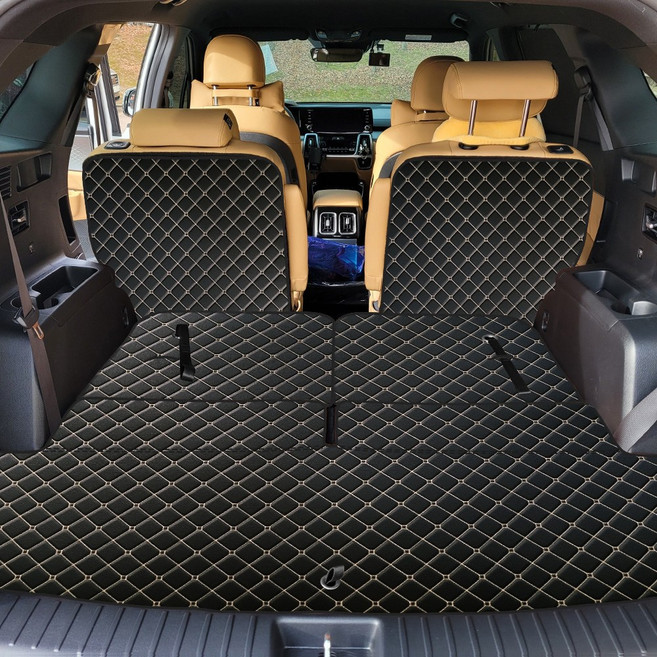 가죽퀼팅 기아 더뉴쏘렌토 4세대 자동차 트렁크매트 + 2열등받이 풀세트, 6인승 분리형, 블랙+골드스티치