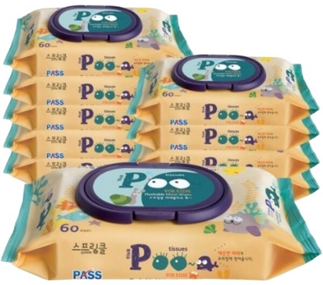 스프링클 비데물티슈 푸티슈 poo 70gsm 60매 10팩, 70g, 10박스