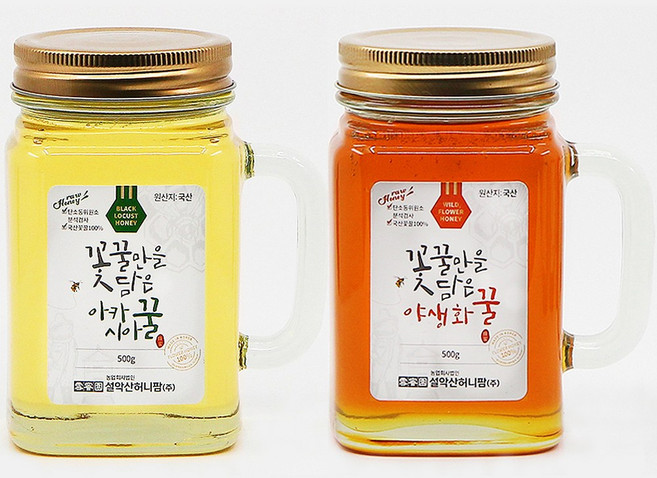 [꽃꿀100%] 머그벌꿀 2종세트 (아카시아꿀 500g + 야생화꿀 500g), 2개, c_머그벌꿀 2종세트(아카시아꿀+야생화꿀)