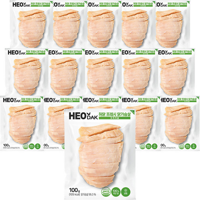 허닭 프레시 슬라이스 닭가슴살 오리지널, 100g, 16개