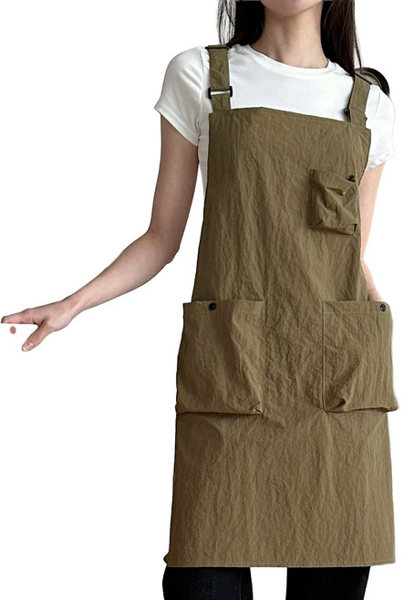 두리앤고 빅포켓 롱 카페 앞치마 남녀공용, 베이지, 1개