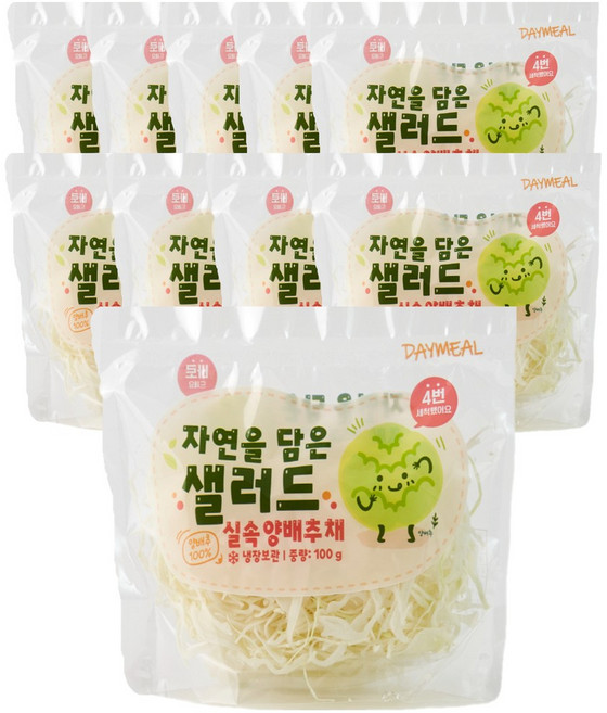 데이밀 자연을담은 샐러드 실속 양배추 채 100g 국내산 바로 먹는 야채 채소, 10개