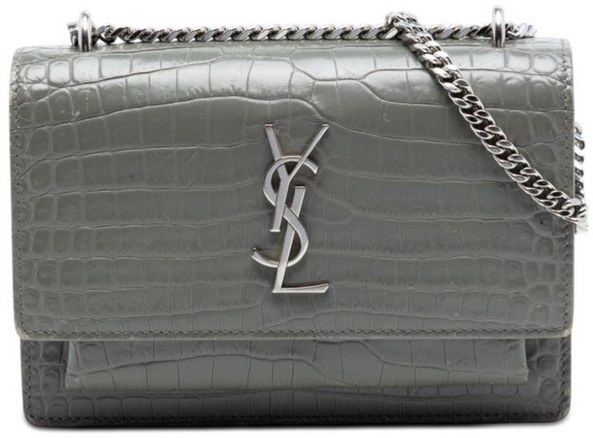 생 로랑 중고 2017 미니 크로커다일 엠보스드 레더 모노그램 선셋 체인 지갑 크로스 백