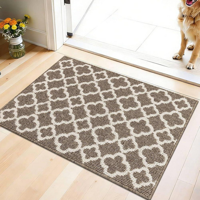 U'Artlines Washable Hallway Runner Rug 2x6' Non-Slip Basketweave Geometric Kitchen Runner Low Pr, 카키