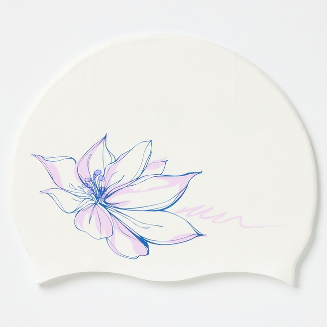 디숏 플라워 실리콘 수모 디자인 수영모자 여성용 꽃무늬, 1개, 퍼플 플라워
