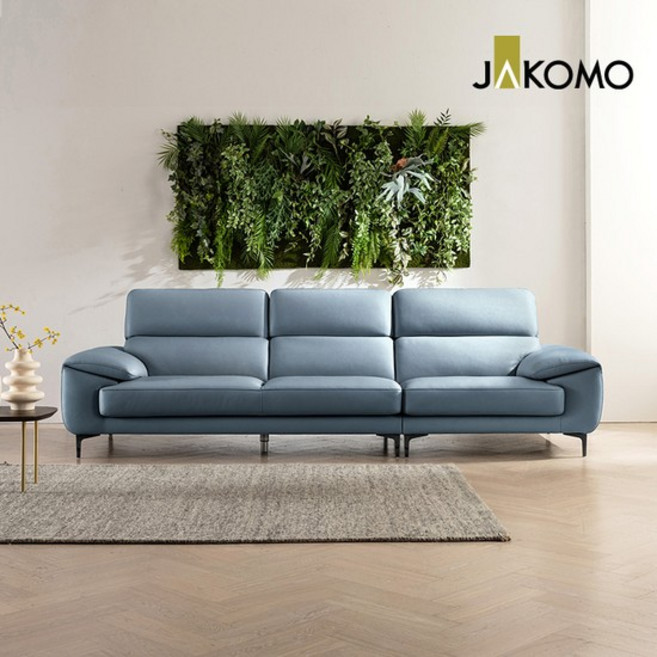 라미에르4인 기능성 슈렁큰 천연면피 소가죽 소파, 미스티블루