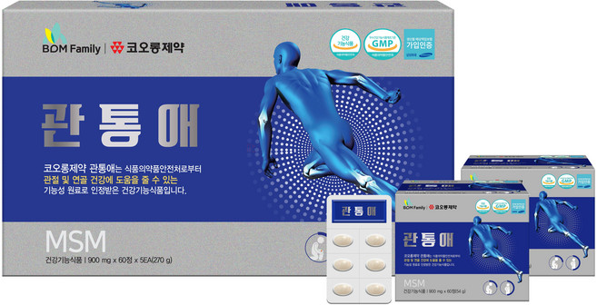코오롱제약 관통애 MSM 500mg 400정 MSM 관절 연골 손목 통증 건강기능식품, 5개, 60정