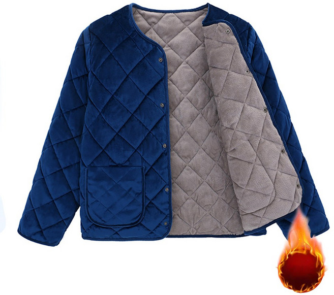 지고다그 중년 여성 겨울 경량 누빔 보온 자켓 라운드넥 따뜻한 배색 포켓 디자인 외투 LJM3748