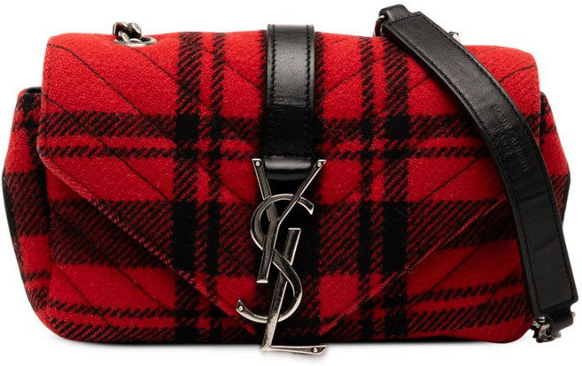 생 로랑 중고 2015 베이비 셰브런 타탄 울 모노그램 클래식 체인 크로스 백