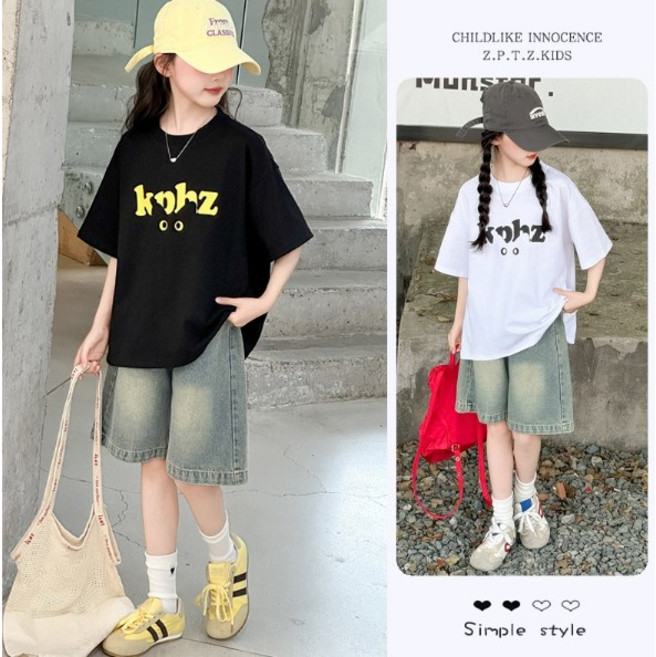 아이짱 초등 주니어 여름 반팔티셔츠 5부 청반바지 상하복 세트