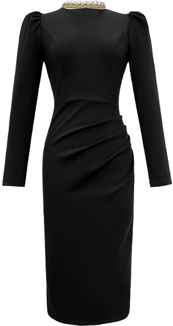 【赫本風氣質】小黑裙 連衣裙 秋裝連衣裙 通勤連衣裙 修身連衣裙 珍珠圓領 法式復古 收腰顯瘦 通勤約會必備, 黑色