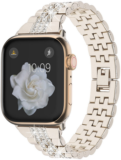 포유 애플워치 쥬빌레 큐빅 메탈 스트랩 버클 시계줄 줄질 밴드, 애플워치 쥬빌레 큐빅 스트랩, 스타라이트, 42/44/45/49mm(공용)
