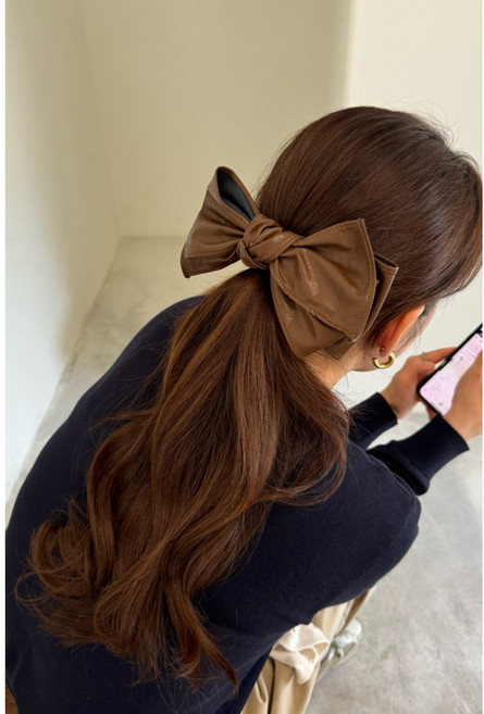 [핸드메이드] 페미닌 스티치 레더 왕 리본핀 유니크한 헤어핀 3컬러