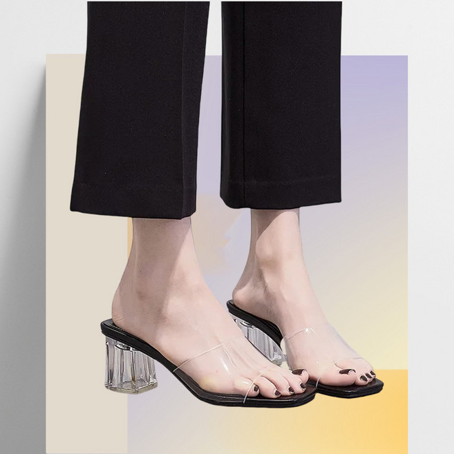 자칠 여름 패션 여성 하이힐 슬리퍼 유리 구두 투명 샌들 TY-060703