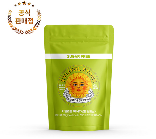 자일리톨스톤 100% 핀란드산 자일리톨 사탕 캔디 70g 지퍼백 당류 0% 무설탕, 청포도 70g 지퍼백, 1개