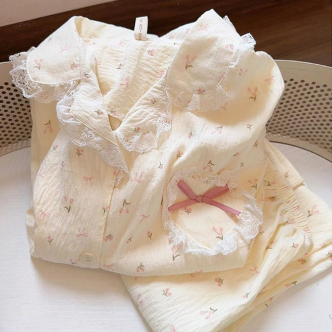 유니온 여성 부드러운 튤립 잠옷 상하의 세트