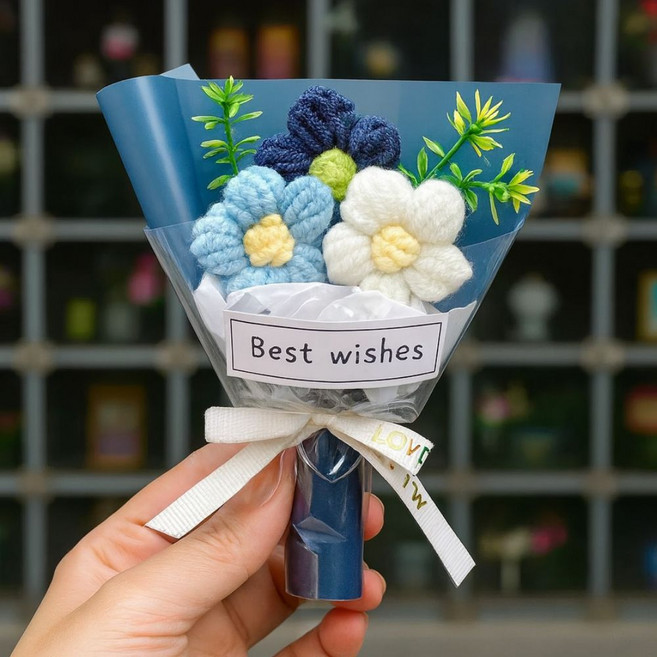 튼튼디포 납골당 양모 미니 꽃다발, 1개, 파랑