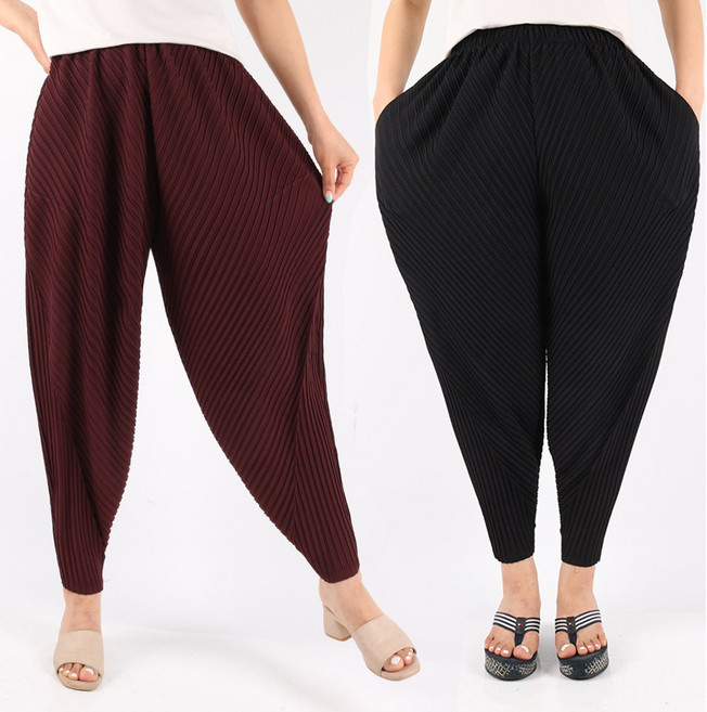 GTM-봄 가을 여성 플리츠주름바지 밴딩 편안함 찰랑 벌룬핏 부드러움 국내제작 주름바지 데일리룩 하의 팬츠 프리사이즈