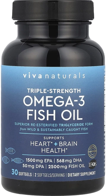 고급최고의영양제 Viva Naturals 오메가3 피쉬 오일 3배 강도 2500mg 소프트젤 30정(소프트젤당 1250mg) 좋습니다 할인중, VivaNaturals오메가3피쉬오일3배강도2500mg, 1개, 30정 - 쿠팡