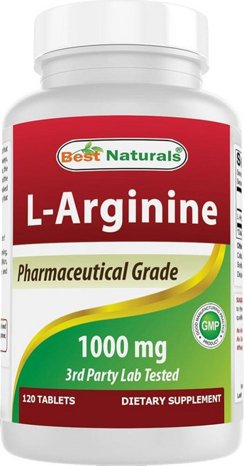 (새로운 개선된 포뮬러) Best Naturals L-아르기닌 1000mg 120정 - 제약 등급 L 아르기닌 보충제는 산화질소 합성 촉진, 1개