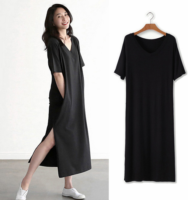 여성 모달 V넥 포켓 옆트임 원피스