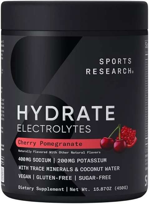 칼륨 혈압 신장 스포츠 리서치 하이드레이트 전해질 분말 패킷 비타민 미네랄 코코넛 워터로 무설탕 향료 제공 수분 공급 16 버라이어티 팩, Cherry Pomegranate, 90 Servings (Pack of 1), 1개 - 쿠팡